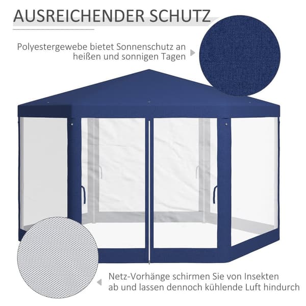 Rootz Garden Pavilion - 6 -hörn Gazebo - Metallramtält - Insektsskydd - 3.94x3.412x2.5m - Blått