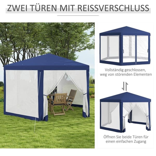 Rootz Garden Pavilion - 6 -hörn Gazebo - Metallramtält - Insektsskydd - 3.94x3.412x2.5m - Blått