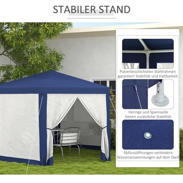 Rootz Garden Pavilion - 6 -hörn Gazebo - Metallramtält - Insektsskydd - 3.94x3.412x2.5m - Blått