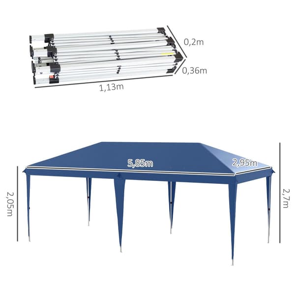Rootz Garden Pavilion - Pop -Up Baldachin - Outdoor Canopy - UV -skydd - 5,85 m x 2,95 m x 2,7 m - enkel installation och bär