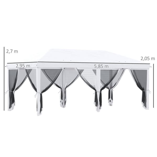 Rootz Garden Pavilion Pop -Up Tent - Gazebo - Foldbar Shelter - Mosquito Protection - 5,85 m x 2,95 m x 2,70 m
