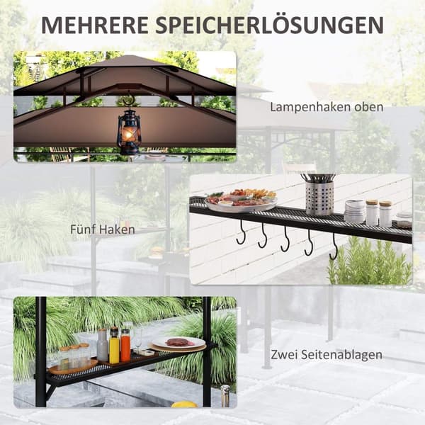 Rootz Grill Pavilion - Garden Shelter - Udendørs baldakin - Vejrbeskyttelse - 242x149x248 cm - Perfekt til sikker og røgfri grillning!