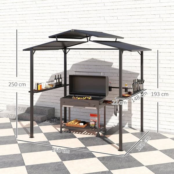 Rootz Grill Pavilion - Outdoor Shelter - BBQ Canopy - Vattentät metalltak - 250 x 160 x 250 cm