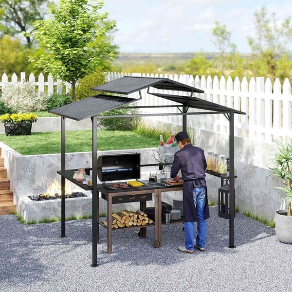 Rootz Grill Pavilion - Outdoor Shelter - BBQ Canopy - Vattentät metalltak - 250 x 160 x 250 cm