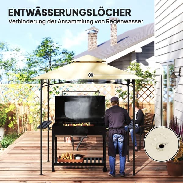 Rootz Grill Pavilion With LED - Garden Gazebo - BBQ Shelter - Water -avvisande & flam -retardant - 240 x 150 x 258 cm