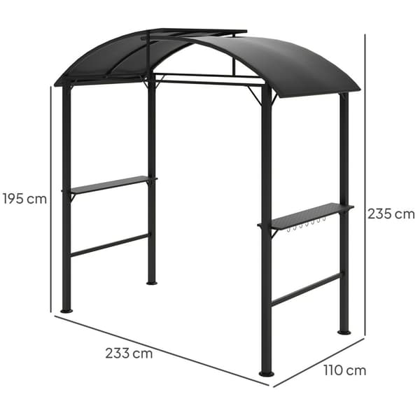 Rootz Grill Pavilion - Udendørs husly - BBQ Gazebo - Stålrammer - Solbeskyttelse - 1,1 m x 2,3 m - Grå