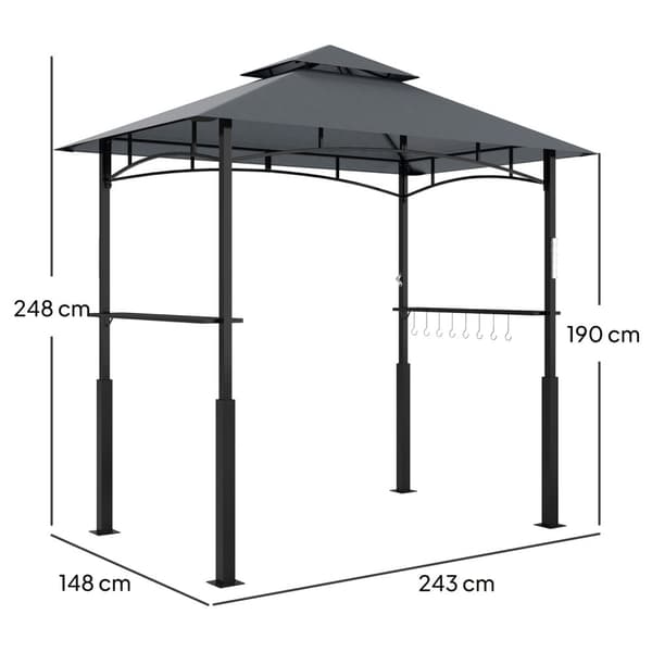 Rootz Grill Pavilion - Garden Grill Telt - BBQ Shelter - Perfect Air Circulation - 243L x 148b x 248H cm - LED -belysning og krydderihylder