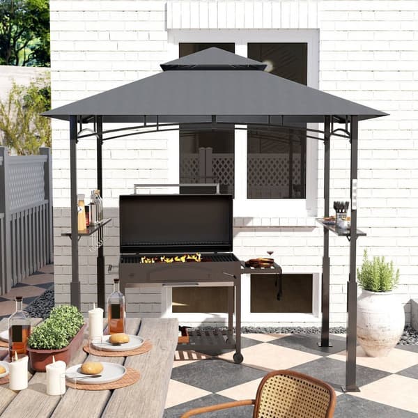 Rootz Grill Pavilion - Garden Grill Telt - BBQ Shelter - Perfect Air Circulation - 243L x 148b x 248H cm - LED -belysning og krydderihylder
