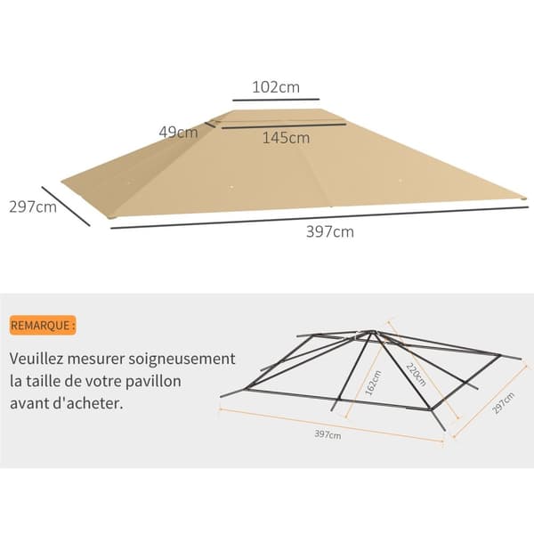 Rootz -paviljongin vaihtokatto - Baldachin - Canopy Top - Sääkestävä ja UV30+ - 397cm x 297cm - Khaki