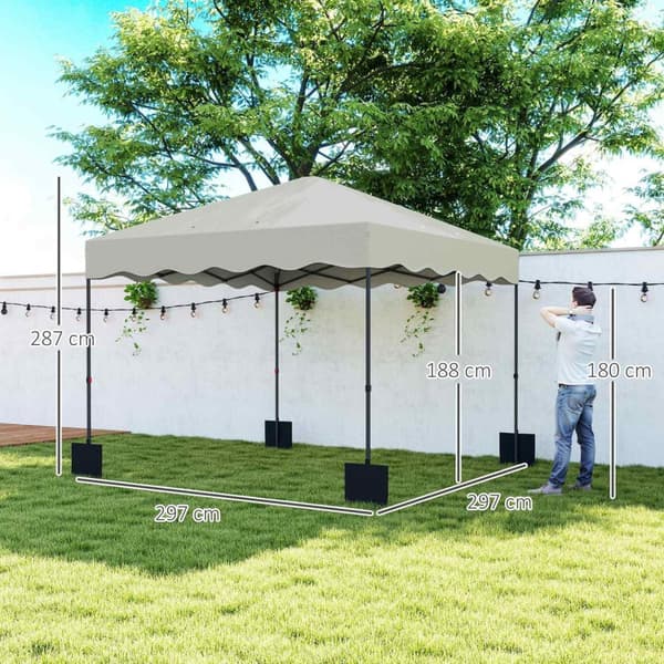 Rootz Pop -Up Pavilion - Garden Tält - Höjdjusterbar tak - UPF50+ Oxford Fabric - 297x297x287cm, grå