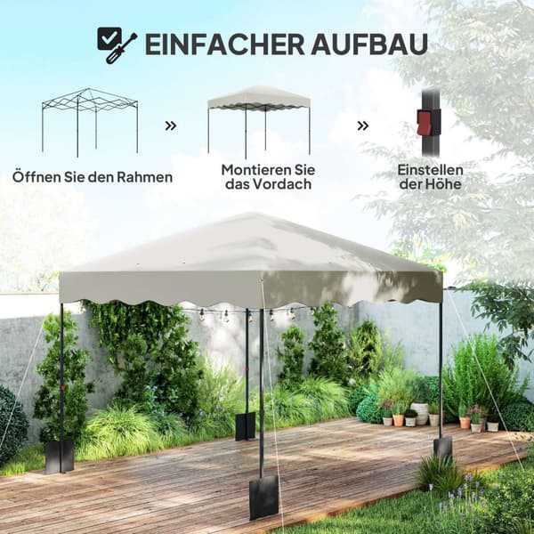 Rootz Pop -Up Pavilion - Garden Tält - Höjdjusterbar tak - UPF50+ Oxford Fabric - 297x297x287cm, grå