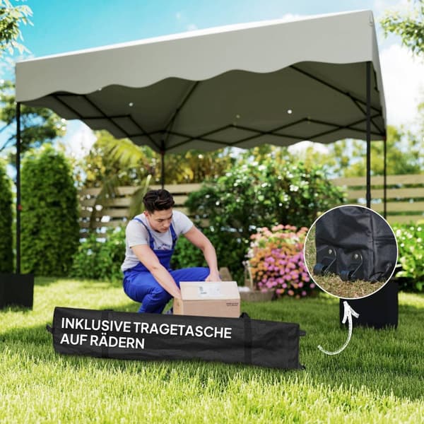 Rootz Pop -Up Pavilion - Garden Tält - Höjdjusterbar tak - UPF50+ Oxford Fabric - 297x297x287cm, grå