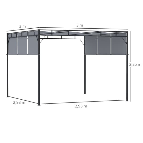 Rootz Pergola med 3 udtrækssejl - Patio baldakin - Have markise - UV -beskyttelse - 3m x 3m x 2,25m stålkonstruktion