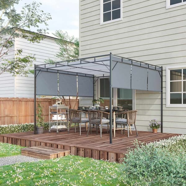Rootz Pergola med 3 udtrækssejl - Patio baldakin - Have markise - UV -beskyttelse - 3m x 3m x 2,25m stålkonstruktion