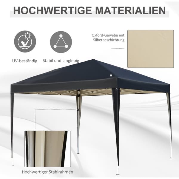 Rootz Pavilion Pop -Up Folding Pavilion - Garden Tent - Party Telt - UV -beskyttelse - 2,95 m x 2,95 m x 2,55 m stål+Oxford stof sort