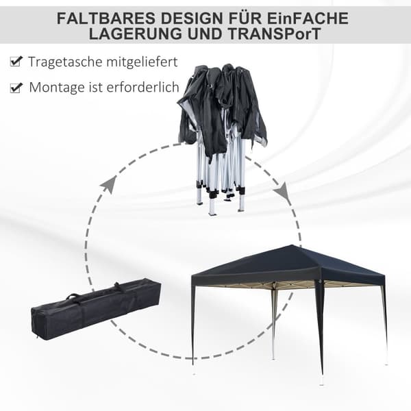 Rootz Pavilion Pop -Up Folding Pavilion - Garden Tent - Party Telt - UV -beskyttelse - 2,95 m x 2,95 m x 2,55 m stål+Oxford stof sort