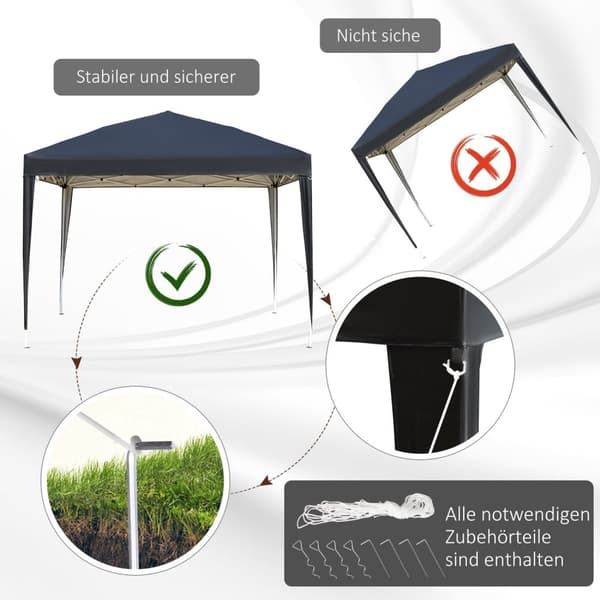 Rootz Pavilion Pop -Up Folding Pavilion - Garden Tent - Party Telt - UV -beskyttelse - 2,95 m x 2,95 m x 2,55 m stål+Oxford stof sort