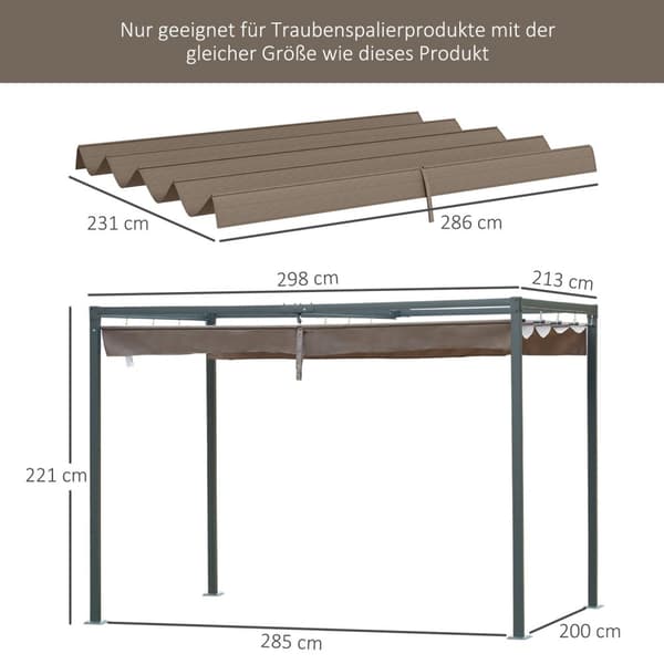 Rootz -paviljongin vaihtokatto - Pergola -katos - UV -suoja - helppo kokoonpano - polyesterikangas - 286 cm x 245 cm
