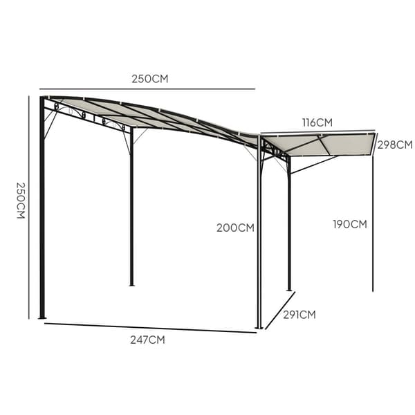 Rootz Pavilion med sammenfoldelig tag - Terrasse baldakin - Udendørs husly - Sol & regnbeskyttelse - 300 cm x 250 cm x 200-250 cm - Hvid