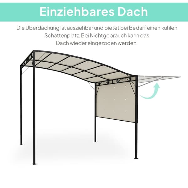 Rootz Pavilion med sammenfoldelig tag - Terrasse baldakin - Udendørs husly - Sol & regnbeskyttelse - 300 cm x 250 cm x 200-250 cm - Hvid