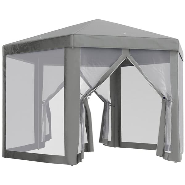 Rootz Reception Tent Arbor - Barnum - Hexagonal Tonnele - Mosquito Net - Metal/Polyester Gray - 1,96 m x 1,99 m x 2,52m