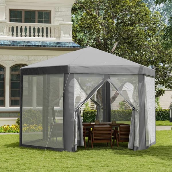 Rootz Reception Tent Arbor - Barnum - Hexagonal Tonnele - Mosquito Net - Metal/Polyester Gray - 1,96 m x 1,99 m x 2,52m