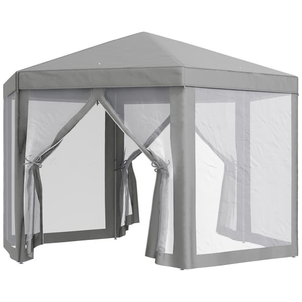 Rootz Reception Tent Arbor - Barnum - Hexagonal Tonnele - Mosquito Net - Metal/Polyester Gray - 1,96 m x 1,99 m x 2,52m