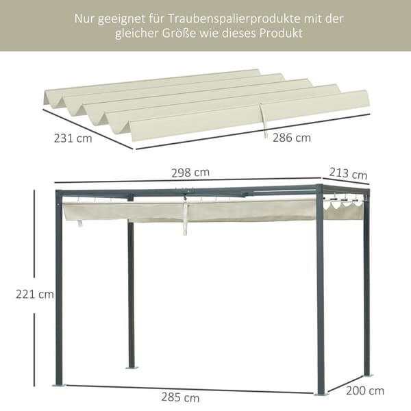 Rootz ersättnings tak för trädgårdspaviljong - Pergolatak - UV skyddande täckning - enkel montering - 286 cm x 245 cm