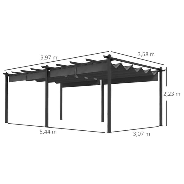 Rootz glidende pavillon pergola - Terrace Shade - Garden Shelter - UV Resistent - 597 cm x 358 cm x 223 cm