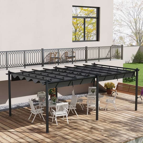 Rootz glidende pavillon pergola - Terrace Shade - Garden Shelter - UV Resistent - 597 cm x 358 cm x 223 cm