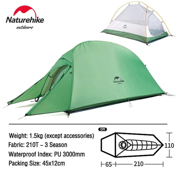 Campingtält, lättviktsdesign, vattentätt för alla säsonger,1 Person 210T Grön