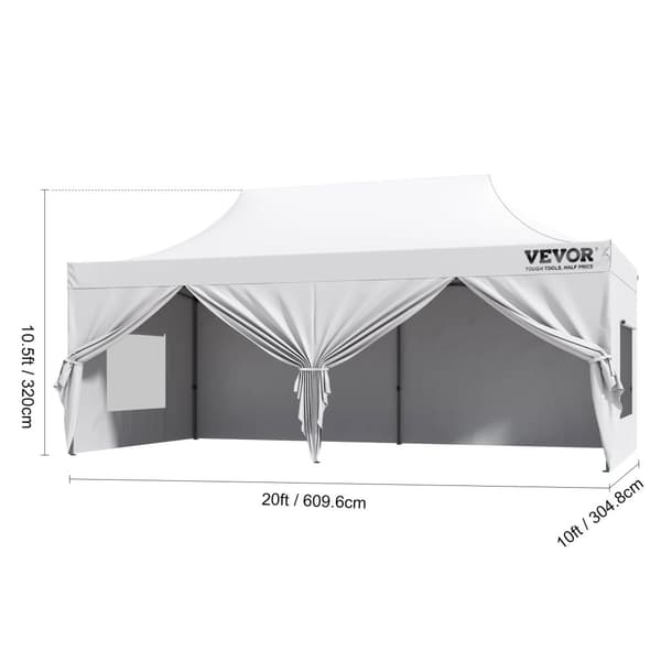 Pop Up Telt, Holdbart Poly Bomuld, Robust Rustfrit Stålramme,10x20ft Hvid