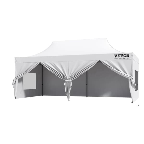 Pop Up Telt, Holdbart Poly Bomuld, Robust Rustfrit Stålramme,10x20ft Hvid