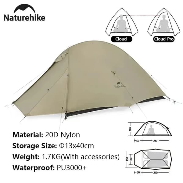 Camping telt, letvægts, vandtæt,Cloud2 Pro Brun