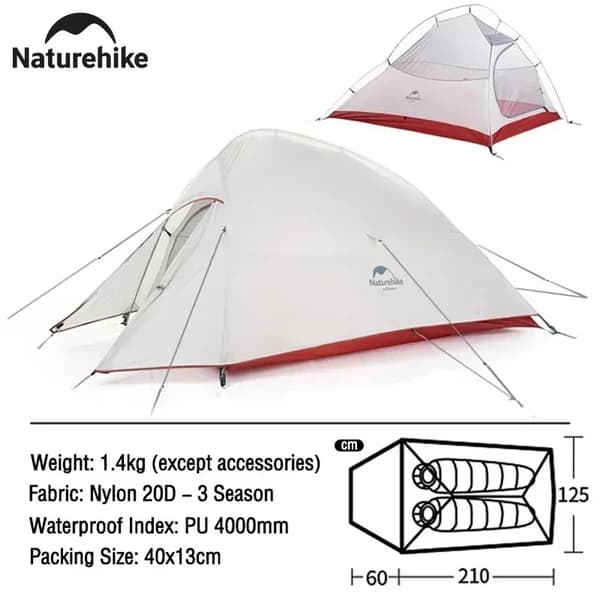 Camping telt, letvægts, vandtæt,Cloud2 Grå