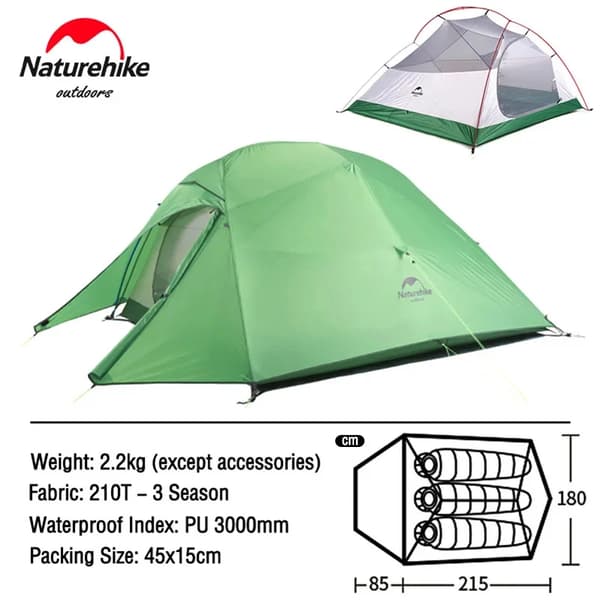 Camping telt, letvægtsdesign, vandtæt til alle årstider,3 Person 210T Grøn