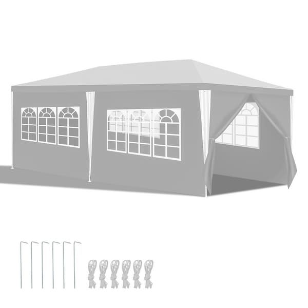 3x6M med löstagbara sidoskydd och dekorativa fönster, snabbinstallation Trädgårdsgazebo Vit