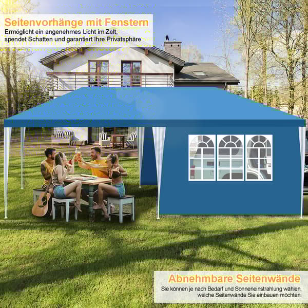 3x6M med löstagbara sidoskydd och dekorativa fönster, snabbinstallation Trädgårdsgazebo Blå