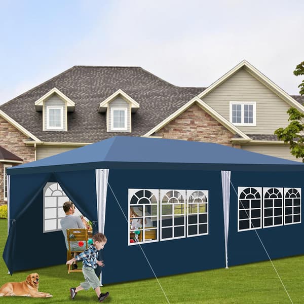 3x6M med löstagbara sidoskydd och dekorativa fönster, snabbinstallation Trädgårdsgazebo Blå