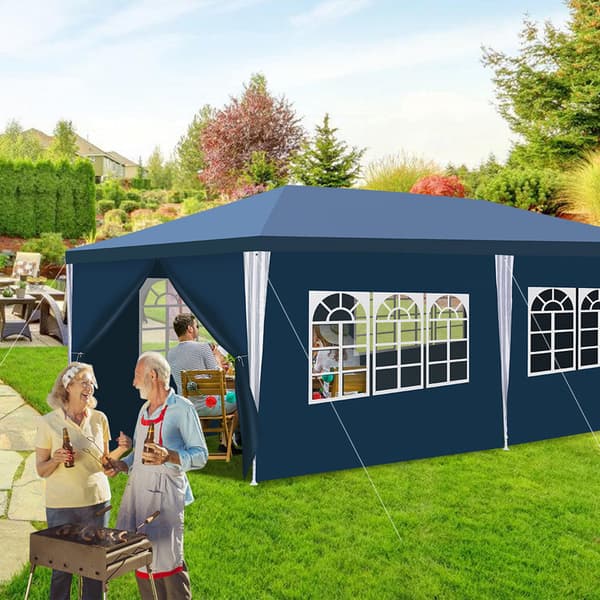 3x6M med löstagbara sidoskydd och dekorativa fönster, snabbinstallation Trädgårdsgazebo Blå