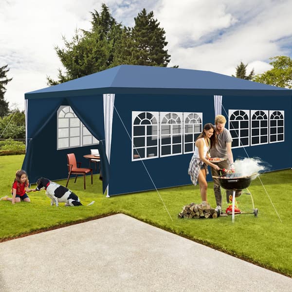 3x6M med löstagbara sidoskydd och dekorativa fönster, snabbinstallation Trädgårdsgazebo Blå