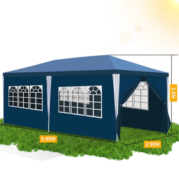 3x6M med löstagbara sidoskydd och dekorativa fönster, snabbinstallation Trädgårdsgazebo Blå