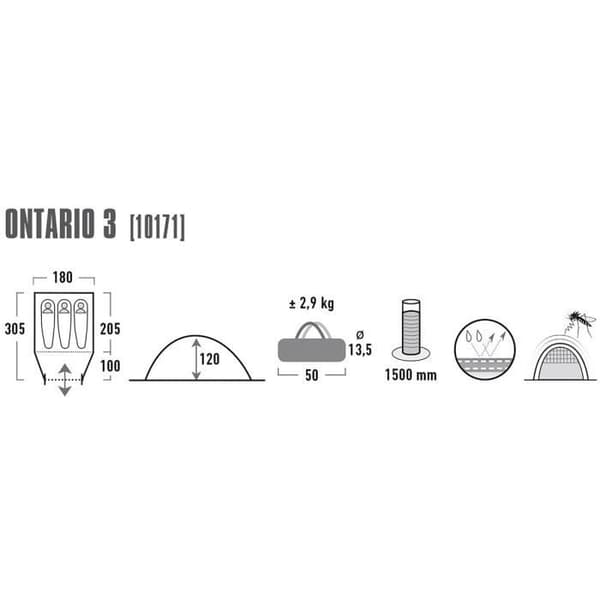 Tält - High Peak - Ontario 3 - Blå - 205x180x120 cm - PU vattentätning