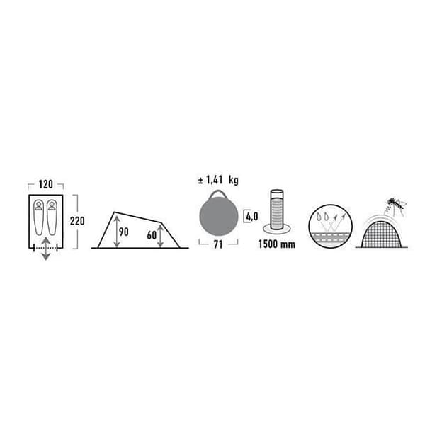 Pop-up tält - High Peak - Campo - 220 x 120 x 90 cm - 2 platser - Automatisk montering