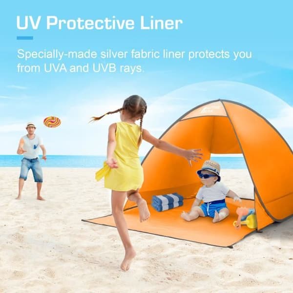 Active Era Deployable Pop Up Beach tält, UV-solskydd UPF 50+, 2-3 personer, med bärväska och stakar - Orange