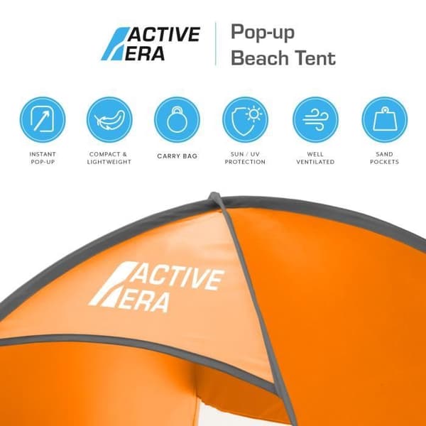 Active Era Deployable Pop Up Beach tält, UV-solskydd UPF 50+, 2-3 personer, med bärväska och stakar - Orange