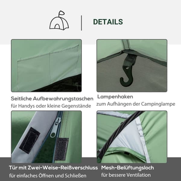 OBOSOE 3 personers tunneltelt, 190T polyester, mørkegrøn, 426x206x154 cm til camping