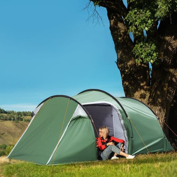 OBOSOE 3 personers tunneltelt, 190T polyester, mørkegrøn, 426x206x154 cm til camping