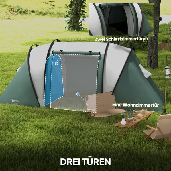 Campingtält, 450x220x180 cm, Mörkgrön