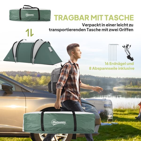 Campingtält, 450x220x180 cm, Mörkgrön